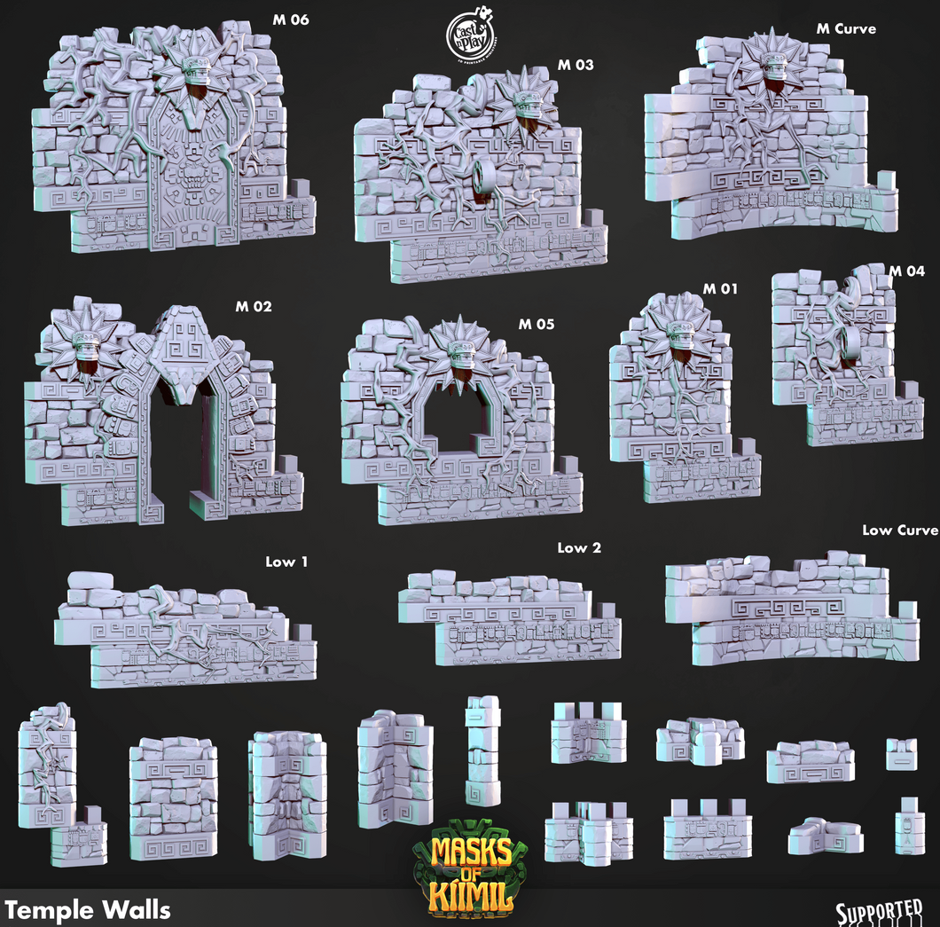 3D Printed Cast n Play Temple Walls Masks of Kiimil 28mm 32mm D&D - Charming Terrain