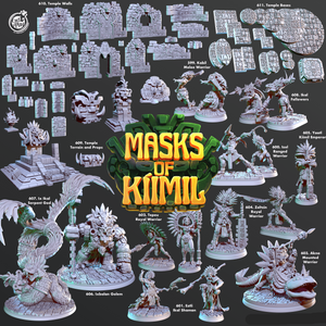 3D Printed Cast n Play Temple Walls Masks of Kiimil 28mm 32mm D&D - Charming Terrain