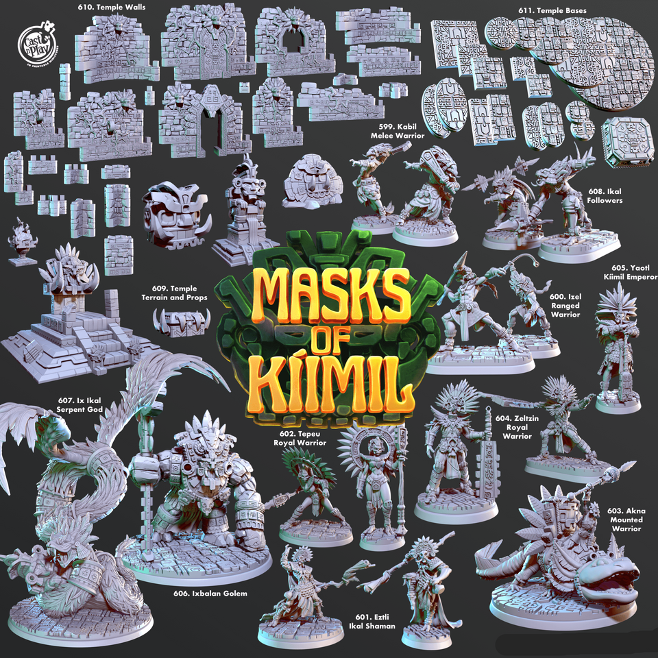 3D Printed Cast n Play Temple Walls Masks of Kiimil 28mm 32mm D&D - Charming Terrain