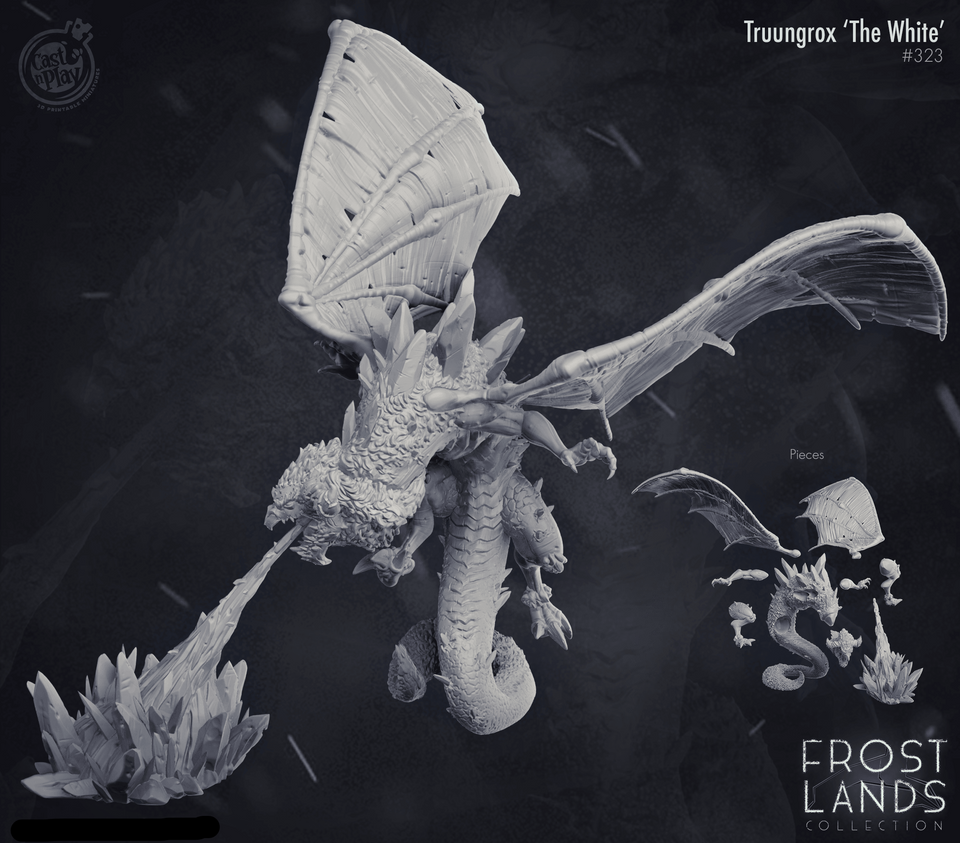 3D Printed Cast n Play Truungrox The White Dragon Frost Land 28mm 32mm D&D - Charming Terrain