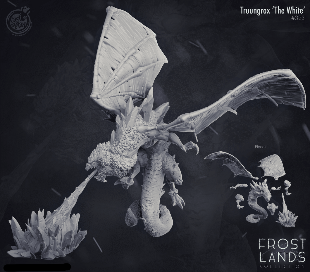 3D Printed Cast n Play Truungrox The White Dragon Frost Land 28mm 32mm D&D - Charming Terrain
