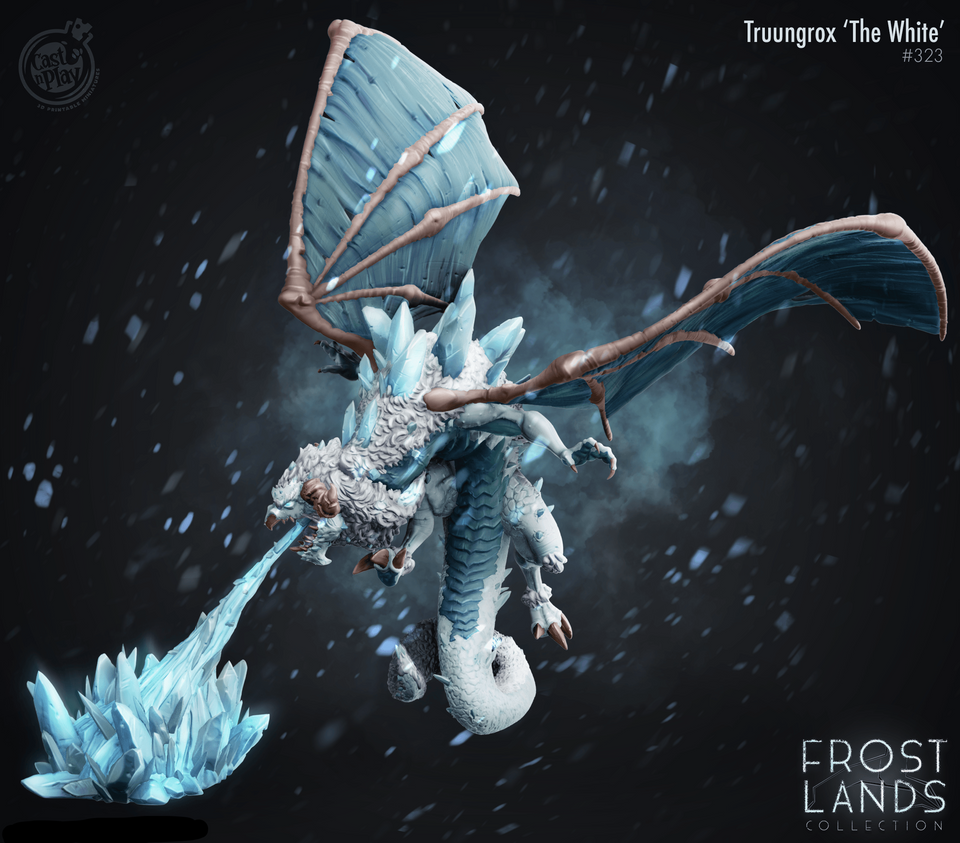3D Printed Cast n Play Truungrox The White Dragon Frost Land 28mm 32mm D&D - Charming Terrain