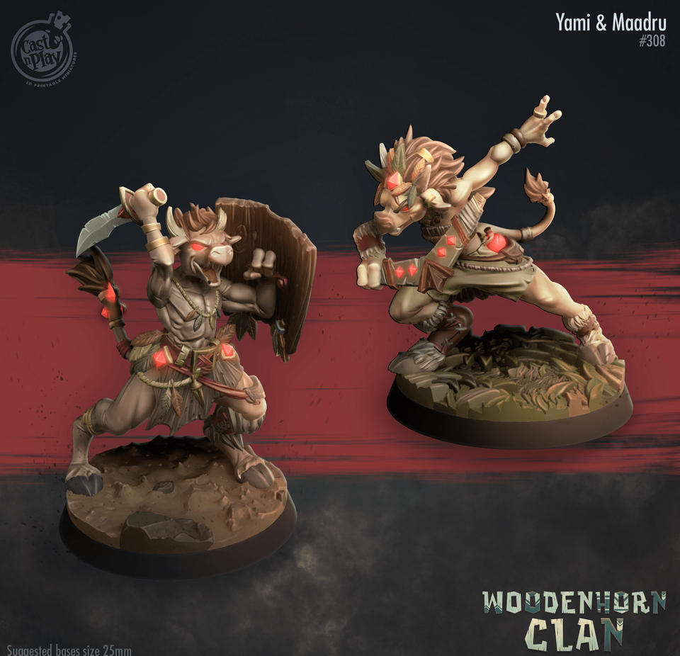 3D Printed Cast n Play Yami and Maadru Woodenhorn Clan 28mm 32mm D&D - Charming Terrain