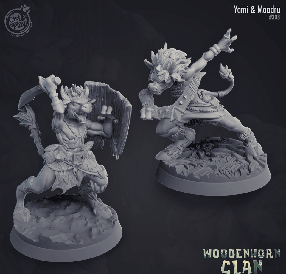 3D Printed Cast n Play Yami and Maadru Woodenhorn Clan 28mm 32mm D&D - Charming Terrain