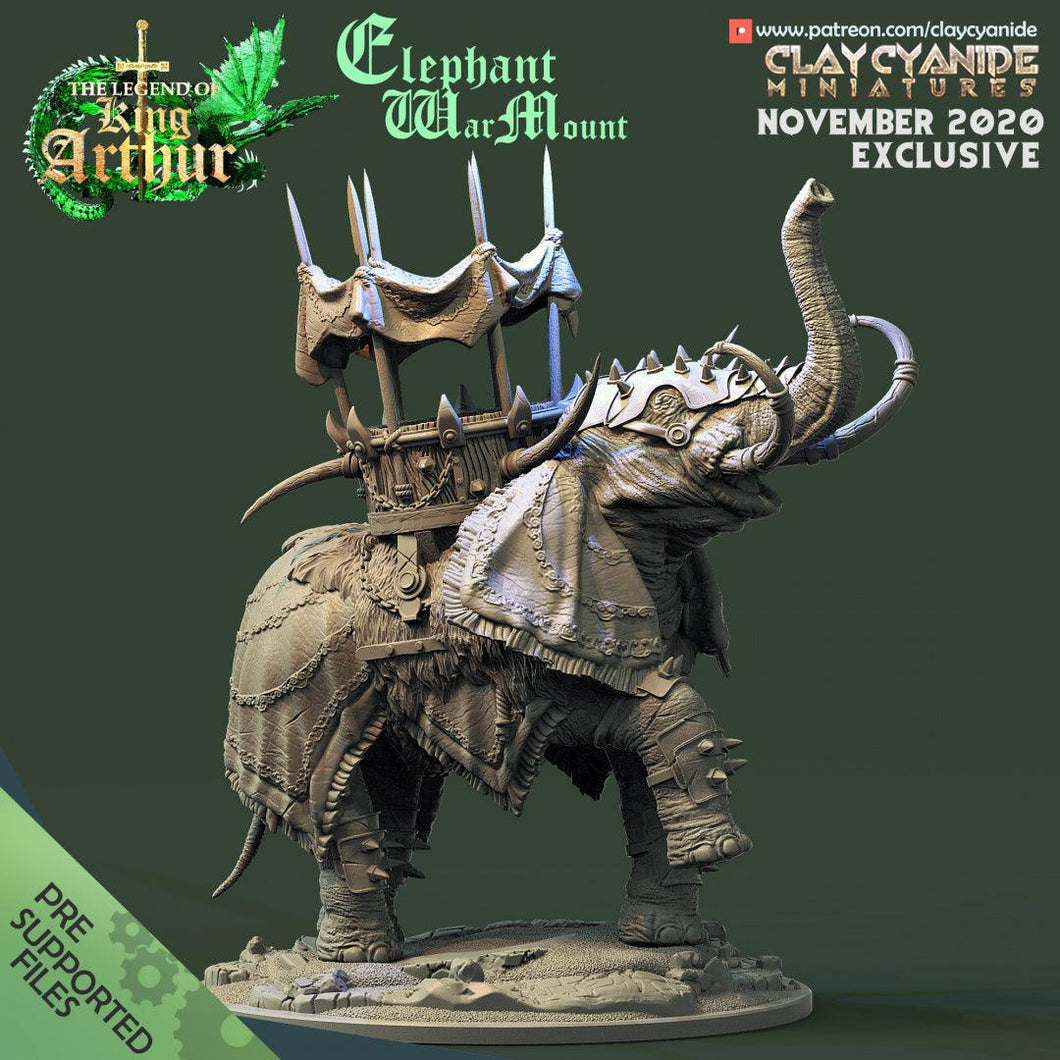 3D Printed Clay Cyanide Elephant War Mount Legend of King Arthur Ragnarok D&D - Charming Terrain