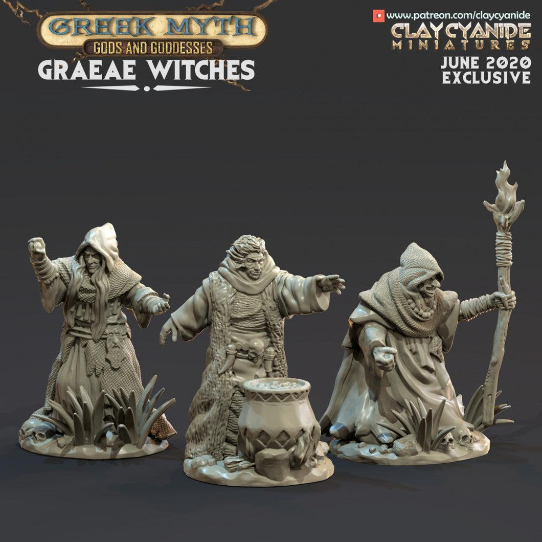 3D Printed Clay Cyanide Graeae Witches Greek Myth Gods and Goddesses Ragnarok D&D - Charming Terrain