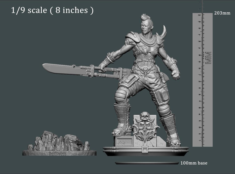 3D Printed Clay Cyanide Large Figure Lady Apokalypse Ragnarok D&D - Charming Terrain