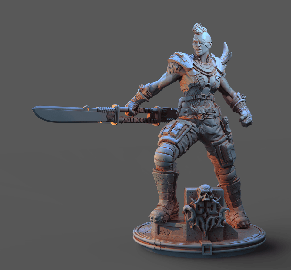 3D Printed Clay Cyanide Large Figure Lady Apokalypse Ragnarok D&D - Charming Terrain