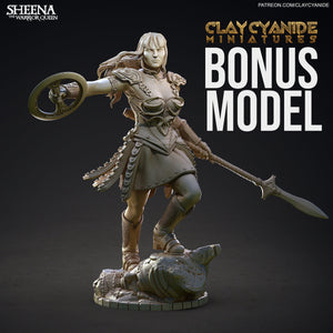 3D Printed Clay Cyanide Large Figure Sheena, Warrior Queen Ragnarok D&D - Charming Terrain