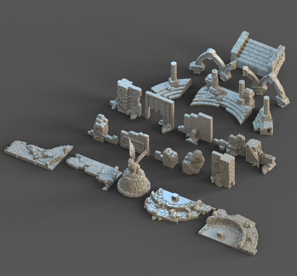 3D Printed Clay Cyanide Ruins Set 28mm-32mm Ragnarok D&D - Charming Terrain