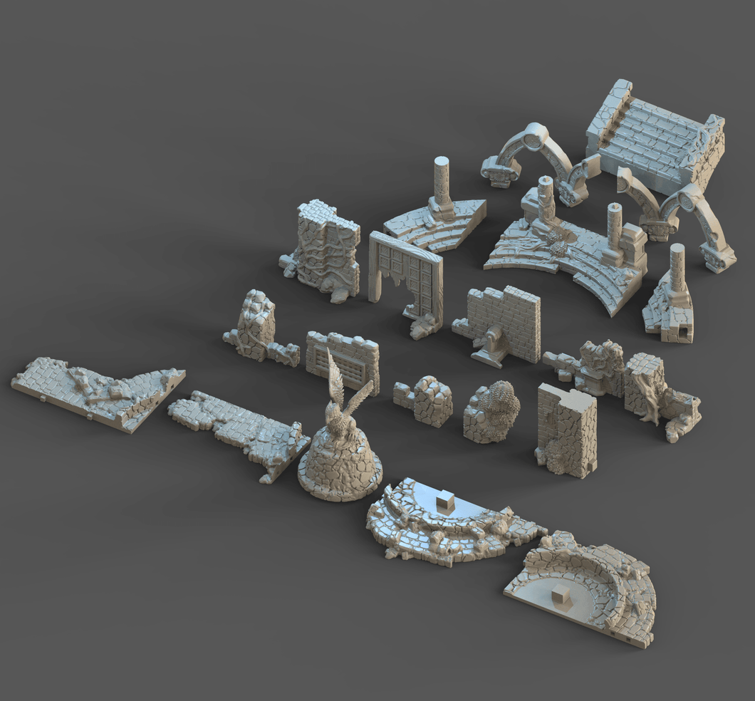 3D Printed Clay Cyanide Ruins Set 28mm-32mm Ragnarok D&D - Charming Terrain