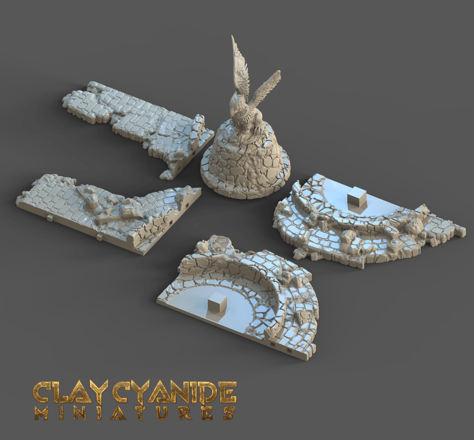 3D Printed Clay Cyanide Ruins Set 28mm-32mm Ragnarok D&D - Charming Terrain