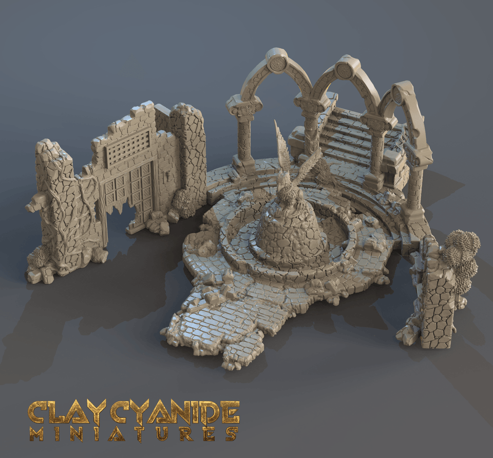3D Printed Clay Cyanide Ruins Set 28mm-32mm Ragnarok D&D - Charming Terrain