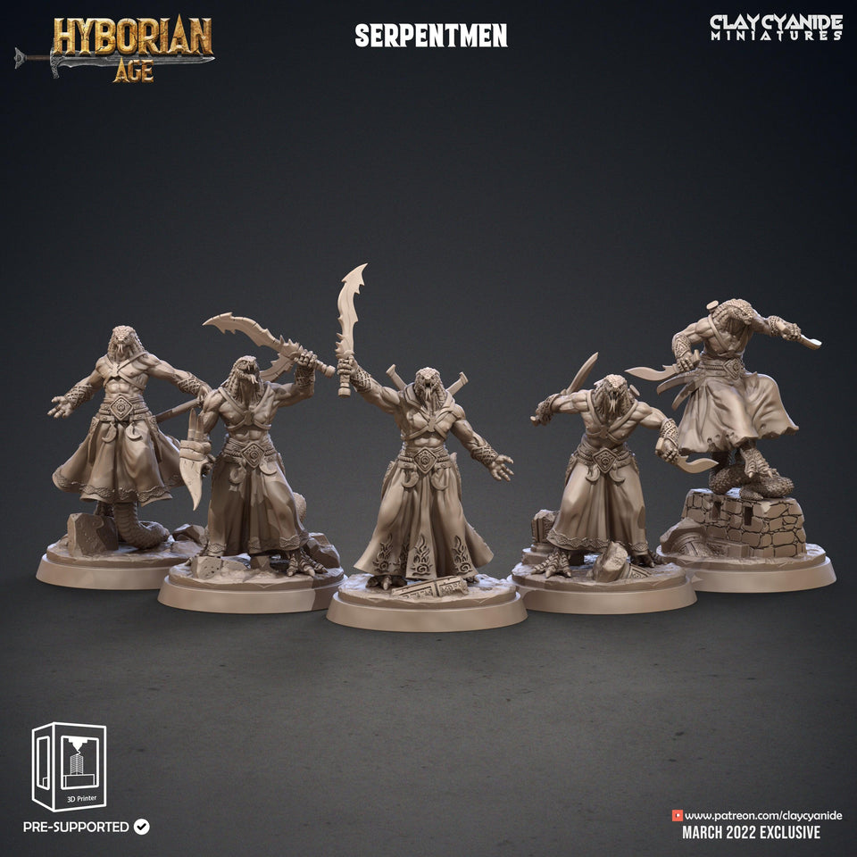 3D Printed Clay Cyanide Serpentmen Set Hyborian Age 28mm-32mm Ragnarok D&D - Charming Terrain