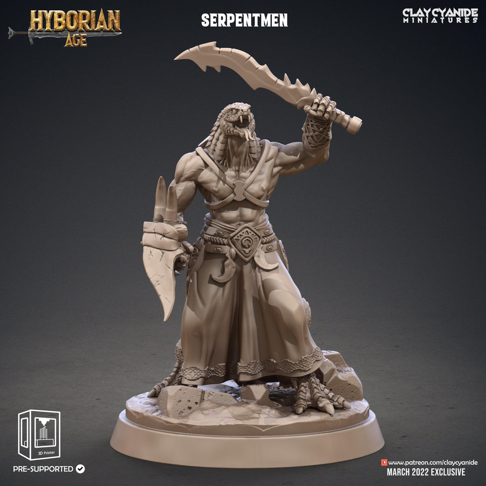 3D Printed Clay Cyanide Serpentmen Set Hyborian Age 28mm-32mm Ragnarok D&D - Charming Terrain