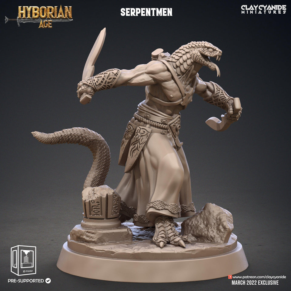 3D Printed Clay Cyanide Serpentmen Set Hyborian Age 28mm-32mm Ragnarok D&D - Charming Terrain