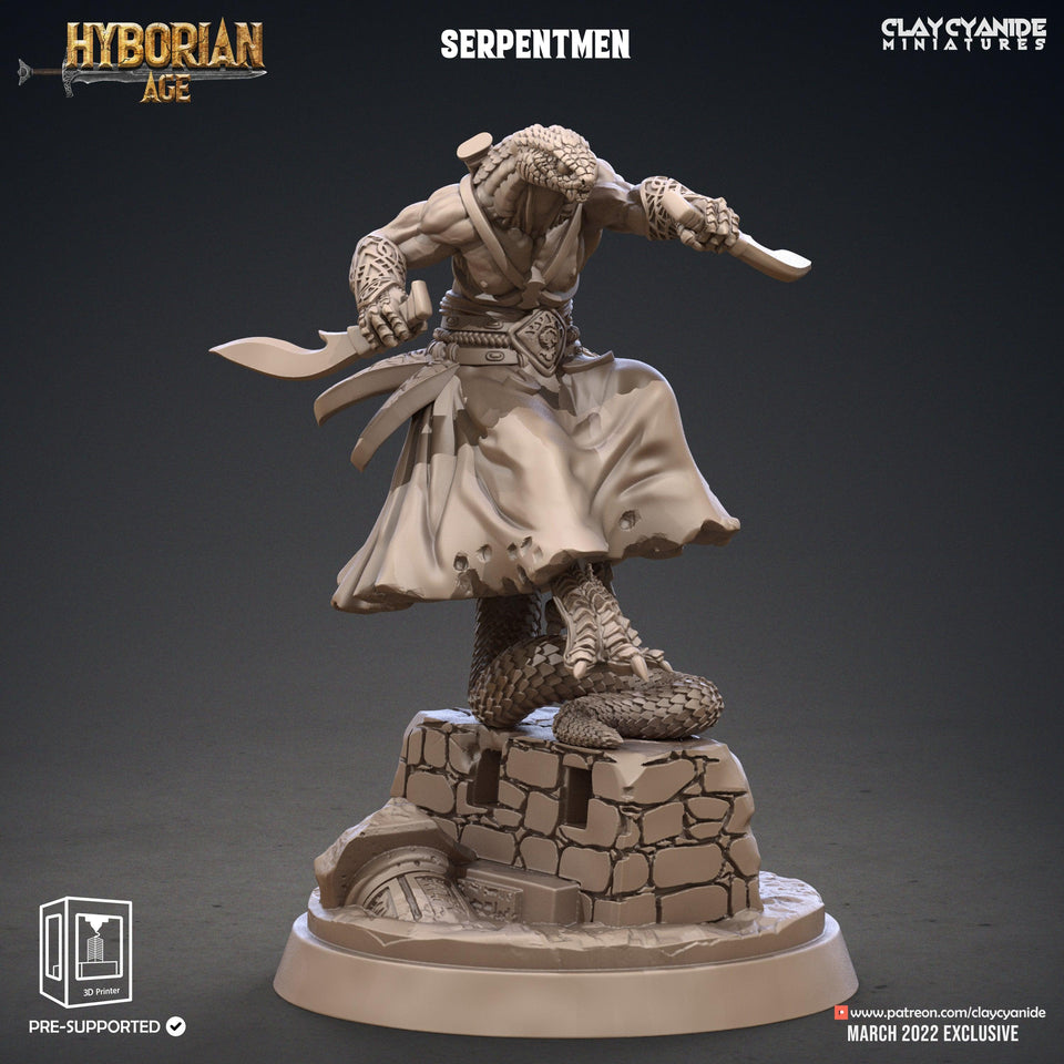 3D Printed Clay Cyanide Serpentmen Set Hyborian Age 28mm-32mm Ragnarok D&D - Charming Terrain