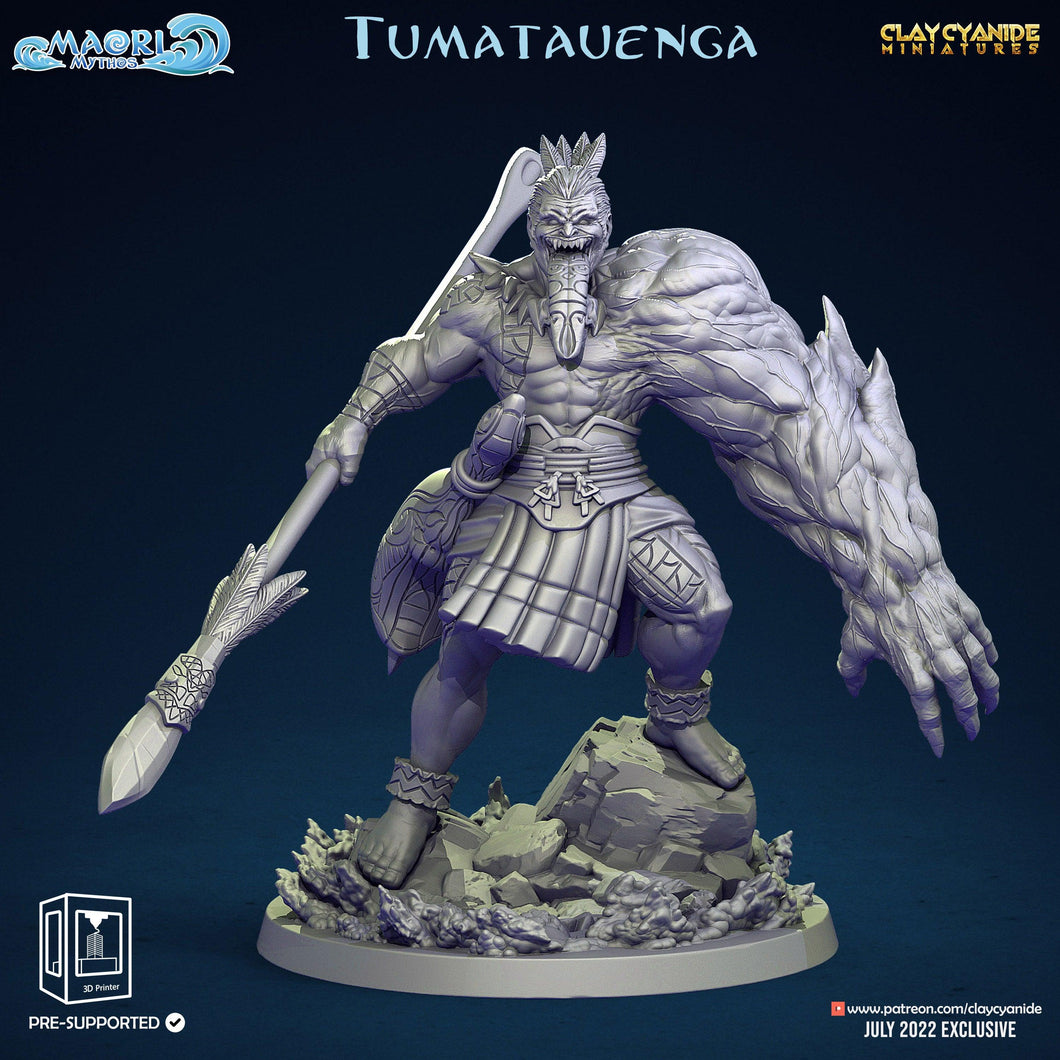 3D Printed Clay Cyanide Tumatauenga Maori Mythos 28mm-32mm Ragnarok D&D - Charming Terrain