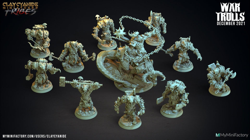 3D Printed Clay Cyanide War Trolls Tribes Factions Ragnarok D&D - Charming Terrain