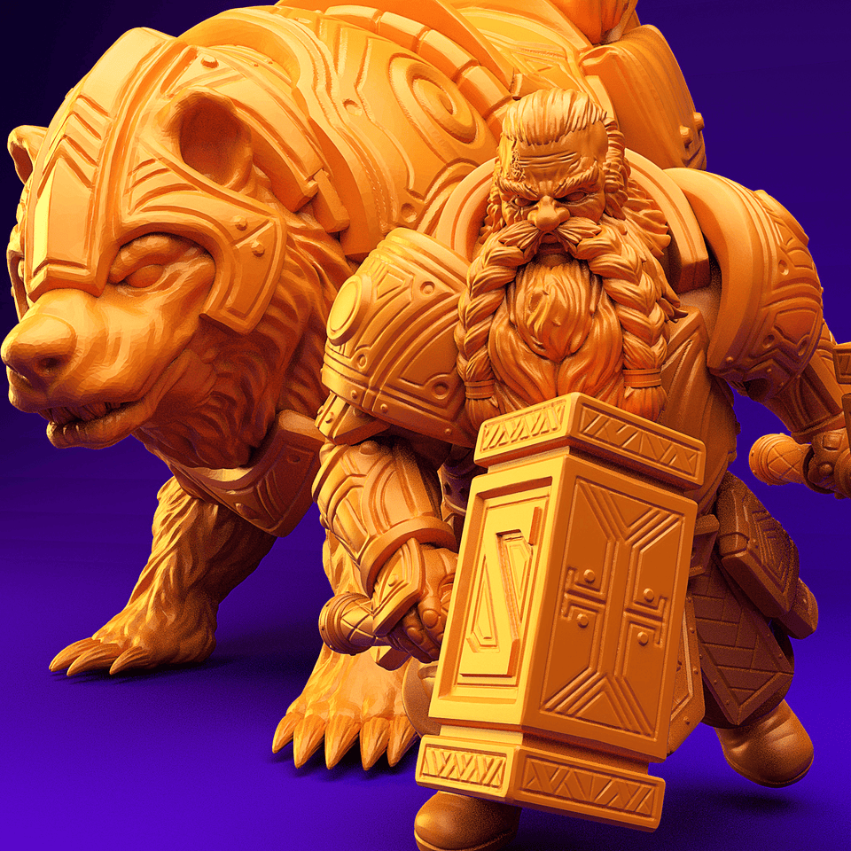 3D Printed Dwarf’s Army Nafarrate - Dwarf Bear Rider Set 28mm 32mm Ragnarok D&D - Charming Terrain