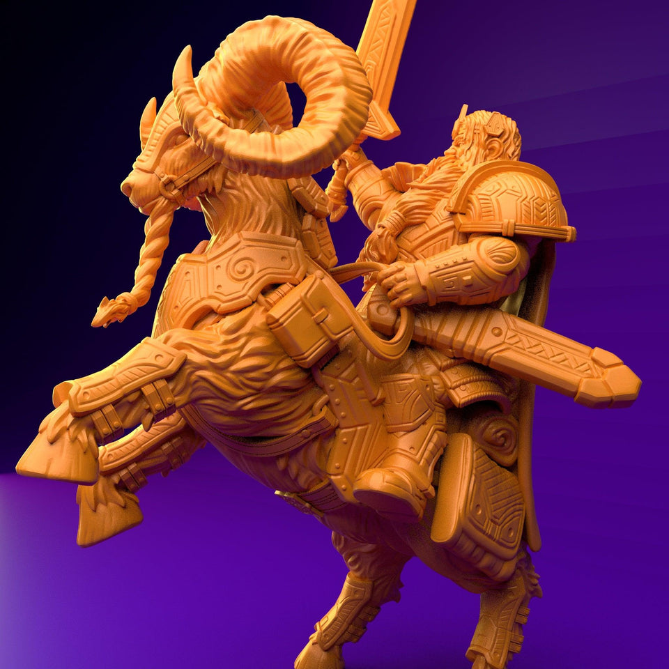 3D Printed Dwarf’s Army Nafarrate - Dwarf Ram Goat Rider Set 28mm 32mm Ragnarok D&D - Charming Terrain