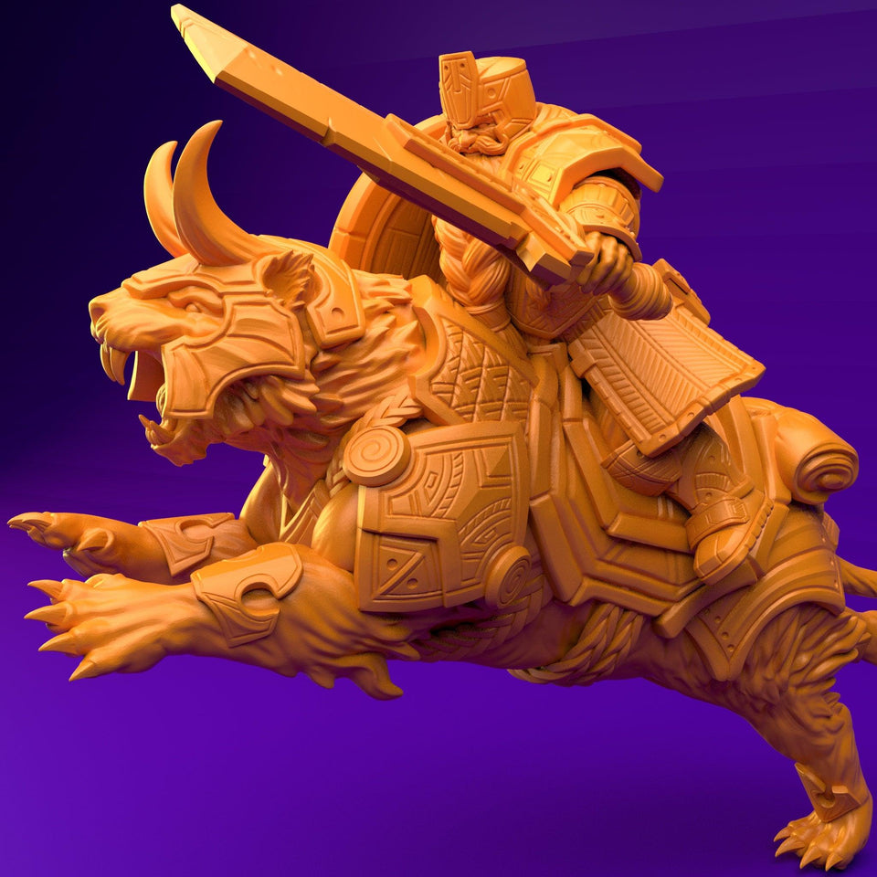 3D Printed Dwarf’s Army Nafarrate - Dwarf Tiger Rider Set 28mm 32mm Ragnarok D&D - Charming Terrain
