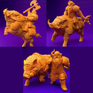 3D Printed Dwarf’s Army Nafarrate - Dwarf Wild Pig Boar Rider Set 28mm 32mm Ragnarok D&D - Charming Terrain