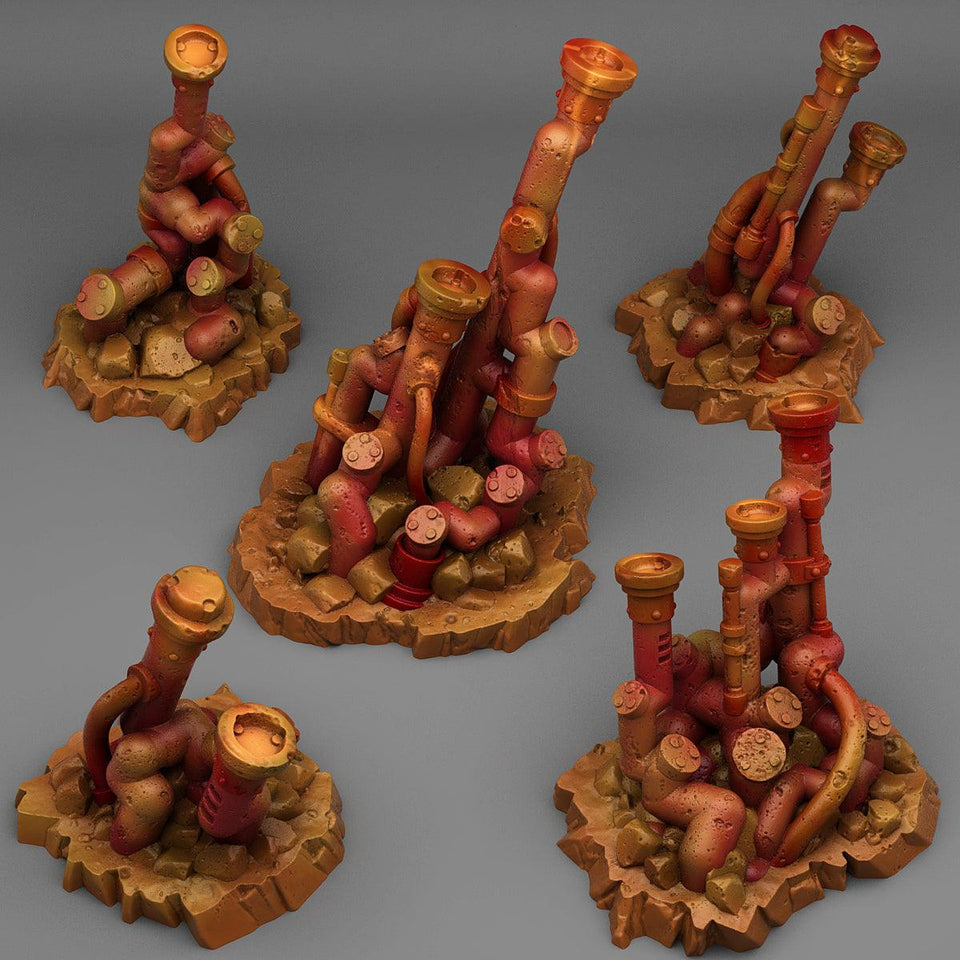 3D Printed Fantastic Plants and Rocks Abandonned Acid Pipes 28mm - 32mm D&D Wargaming - Charming Terrain