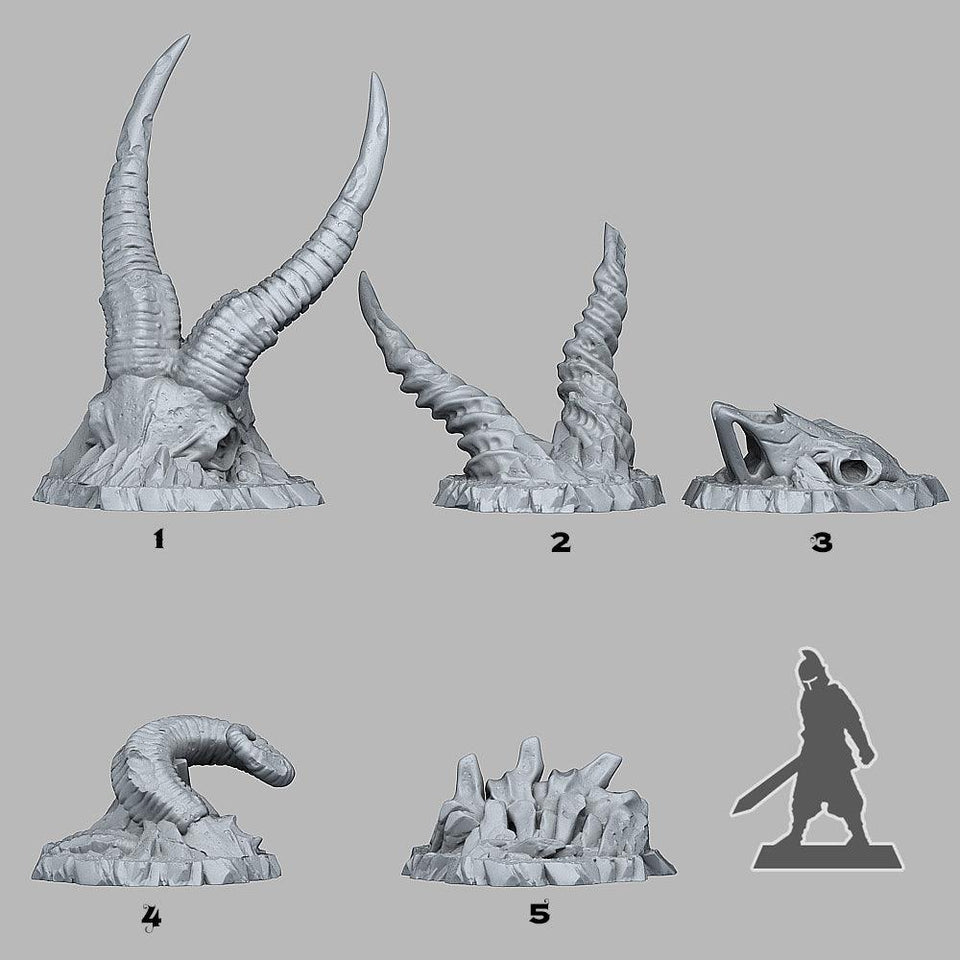 3D Printed Fantastic Plants and Rocks Buried Ram Skeletons 28mm - 32mm D&D Wargaming - Charming Terrain