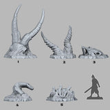 3D Printed Fantastic Plants and Rocks Buried Ram Skeletons 28mm - 32mm D&D Wargaming - Charming Terrain