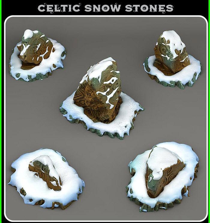 3D Printed Fantastic Plants and Rocks Celtic Snow Stones 28mm - 32mm D&D Wargaming - Charming Terrain