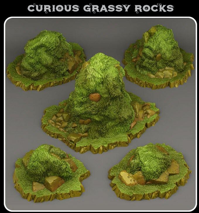 3D Printed Fantastic Plants and Rocks Curious Grassy Rocks 28mm - 32mm D&D Wargaming - Charming Terrain