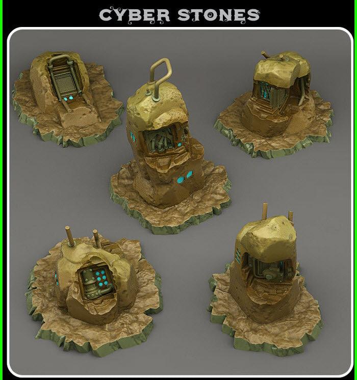 3D Printed Fantastic Plants and Rocks Cyber Stones 28mm - 32mm D&D Wargaming - Charming Terrain