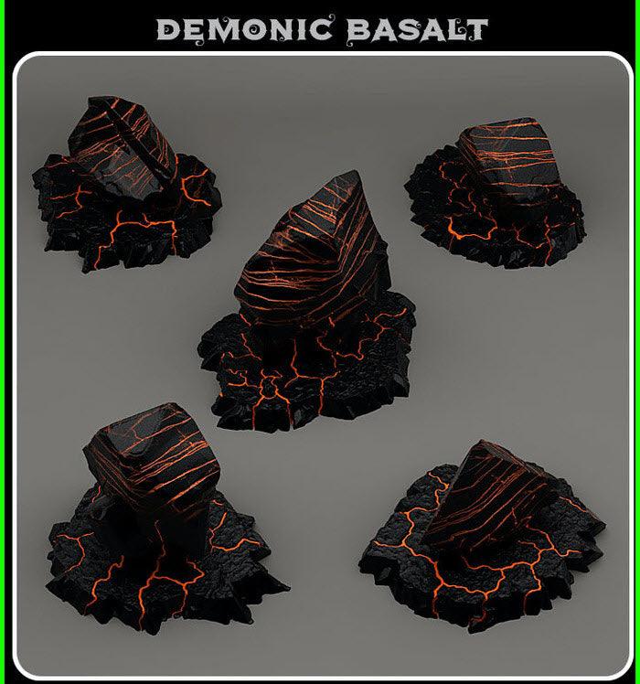 3D Printed Fantastic Plants and Rocks Demonic Basalt 28mm - 32mm D&D Wargaming - Charming Terrain