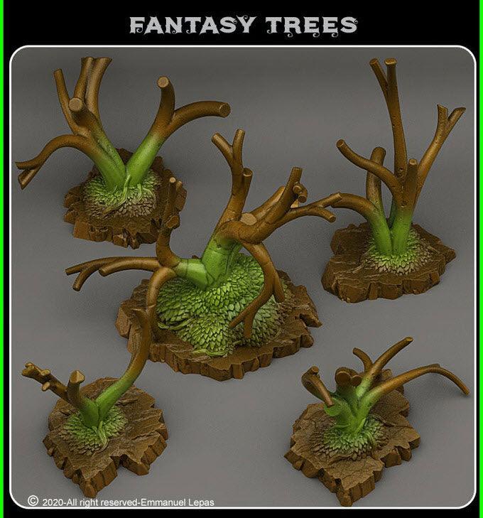 3D Printed Fantastic Plants and Rocks Fantasy Trees 28mm - 32mm D&D Wargaming - Charming Terrain