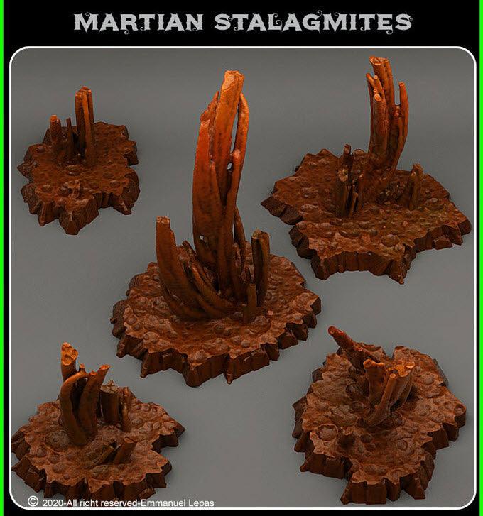3D Printed Fantastic Plants and Rocks Martian Stalagmites 28mm - 32mm D&D Wargaming - Charming Terrain