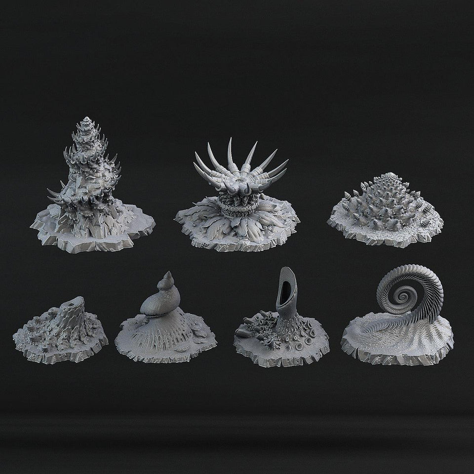3D Printed Fantastic Plants and Rocks Ocean Sea Terrain Set 28mm - 32mm D&D Wargaming - Charming Terrain