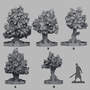3D Printed Fantastic Plants and Rocks Pixel Trees 28mm - 32mm D&D Wargaming - Charming Terrain