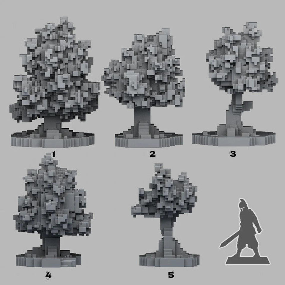 3D Printed Fantastic Plants and Rocks Pixel Trees 28mm - 32mm D&D Wargaming - Charming Terrain