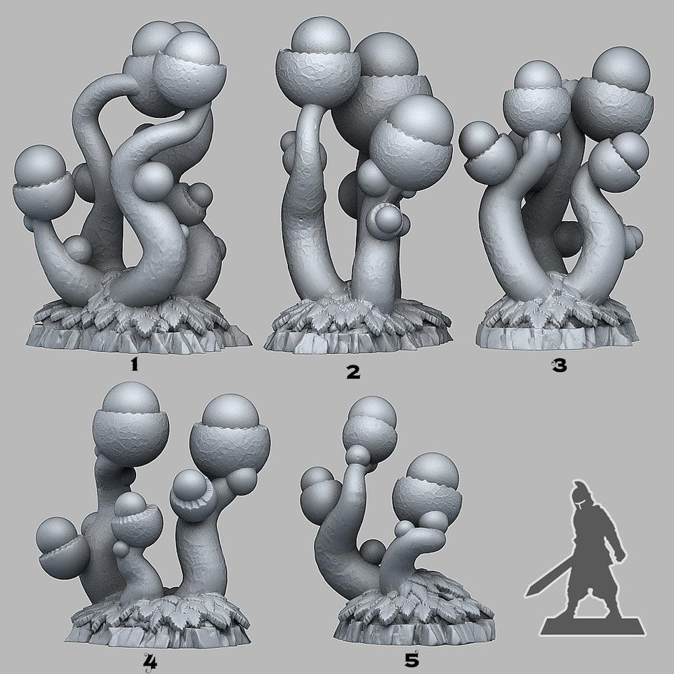 3D Printed Fantastic Plants and Rocks Tentacle Acorn Plants 28mm - 32mm D&D Wargaming - Charming Terrain