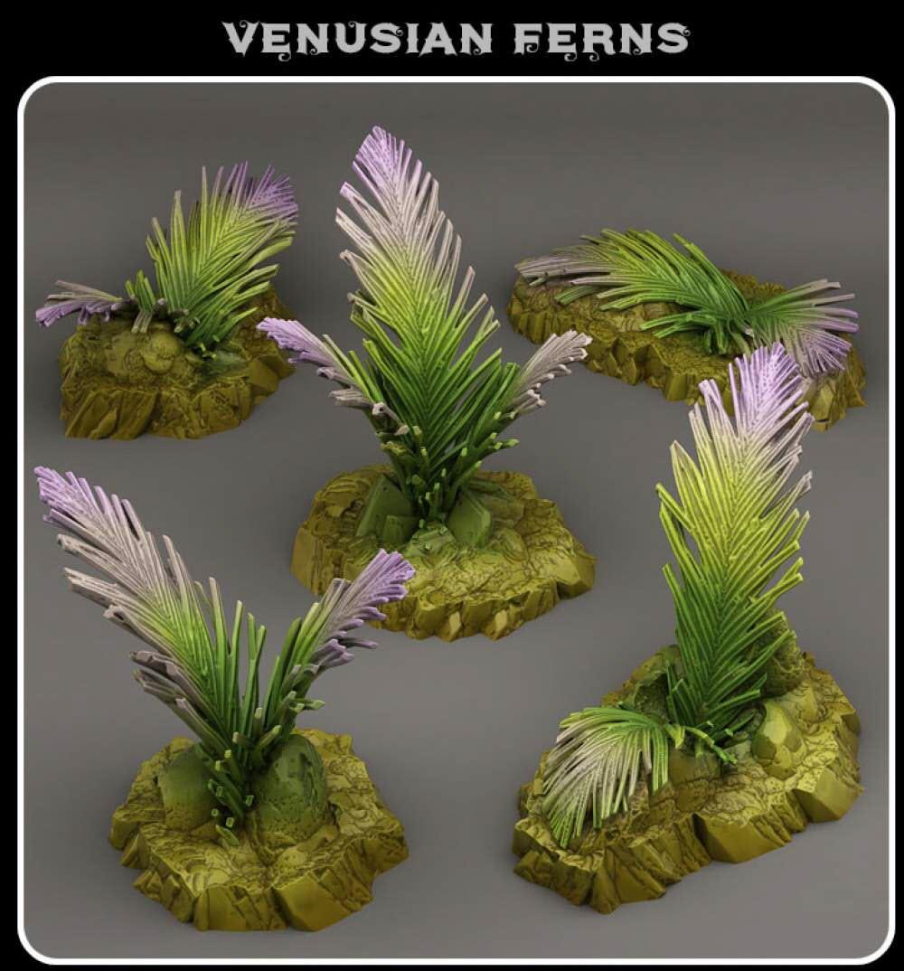 3D Printed Fantastic Plants and Rocks Venusian Ferns 28mm - 32mm D&D Wargaming - Charming Terrain