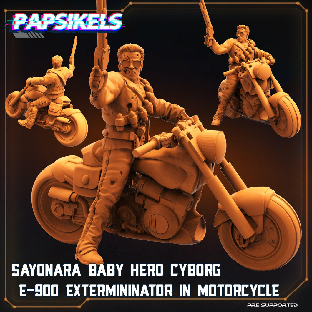3D Printed Papsikels Cyberpunk Sayonara Baby Hero Cyborg E-900 Exterminator In Motorcycle- 28mm 32mm - Charming Terrain