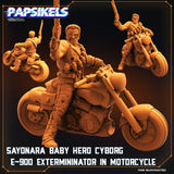 3D Printed Papsikels Cyberpunk Sayonara Baby Hero Cyborg E-900 Exterminator In Motorcycle- 28mm 32mm - Charming Terrain