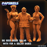 3D Printed Papsikels Cyberpunk Sci-Fi - Big Boss Bigsie Dollar With For A Dollar Babes - 28mm 32mm - Charming Terrain