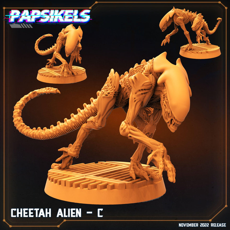 3D Printed Papsikels Cyberpunk Sci-Fi Cheetah Alien Set - 28mm 32mm - Charming Terrain