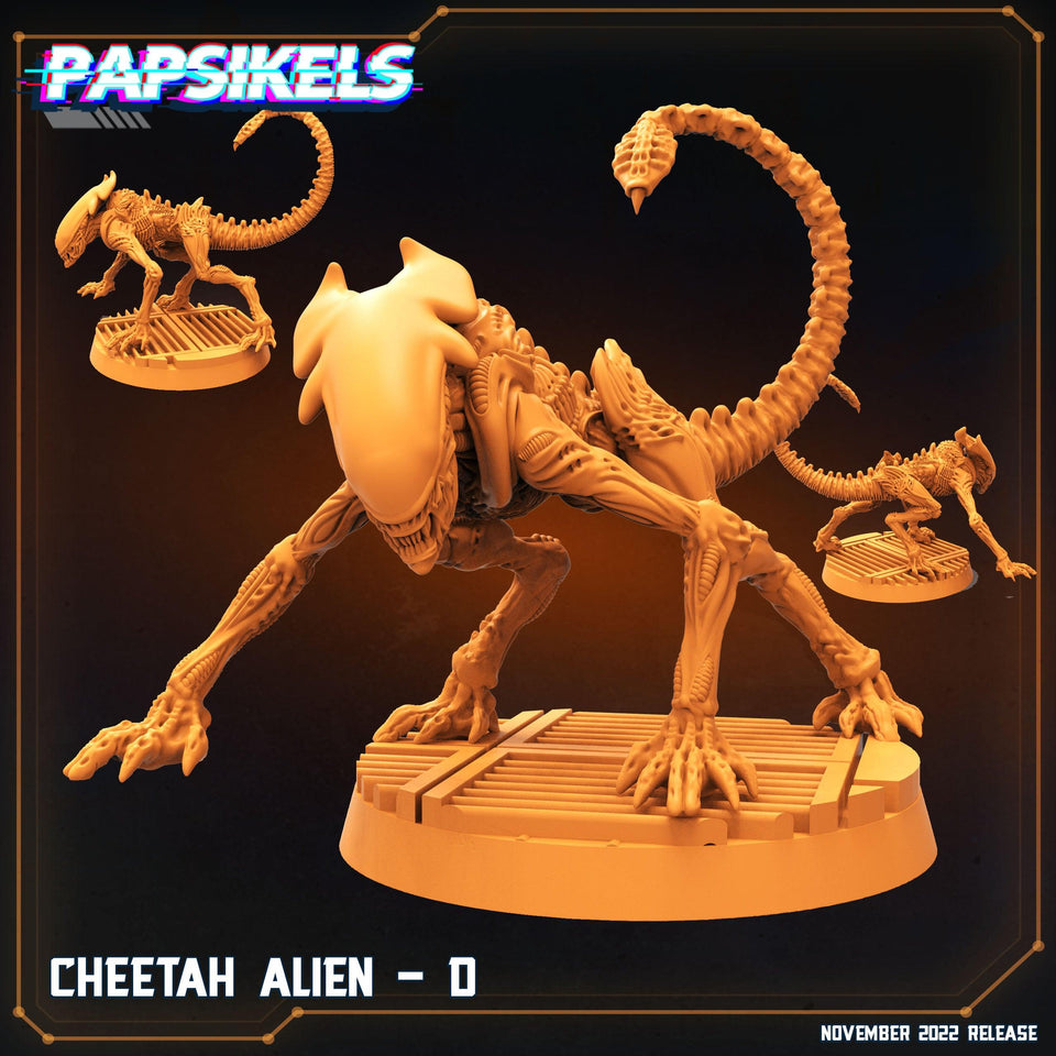 3D Printed Papsikels Cyberpunk Sci-Fi Cheetah Alien Set - 28mm 32mm - Charming Terrain
