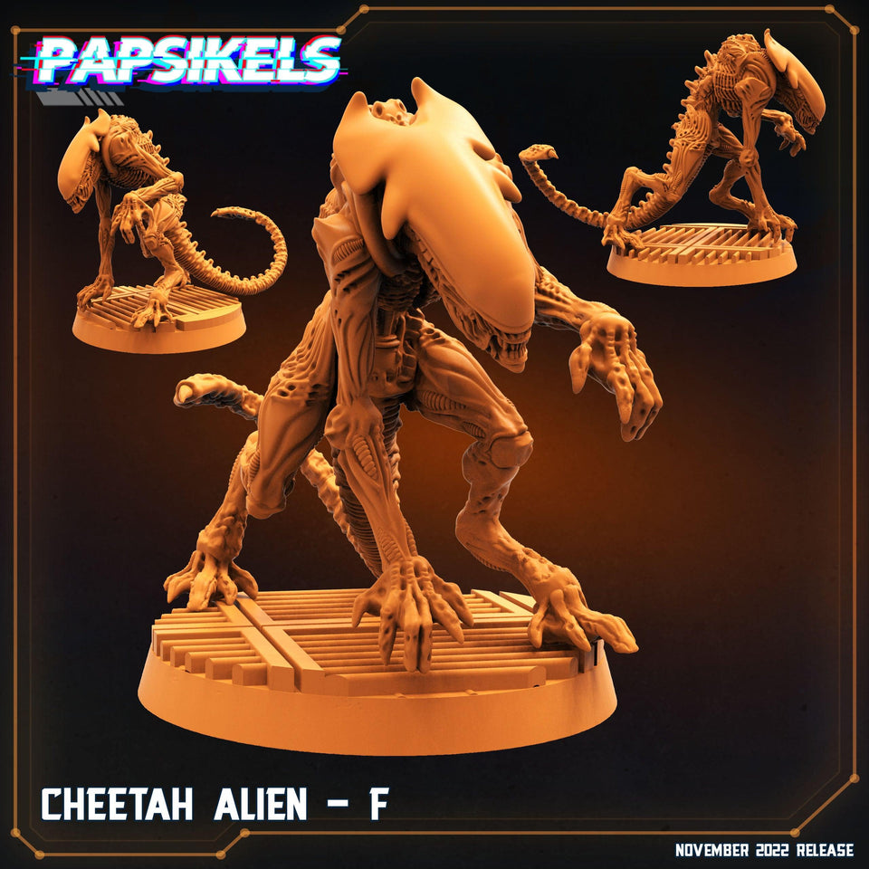 3D Printed Papsikels Cyberpunk Sci-Fi Cheetah Alien Set - 28mm 32mm - Charming Terrain