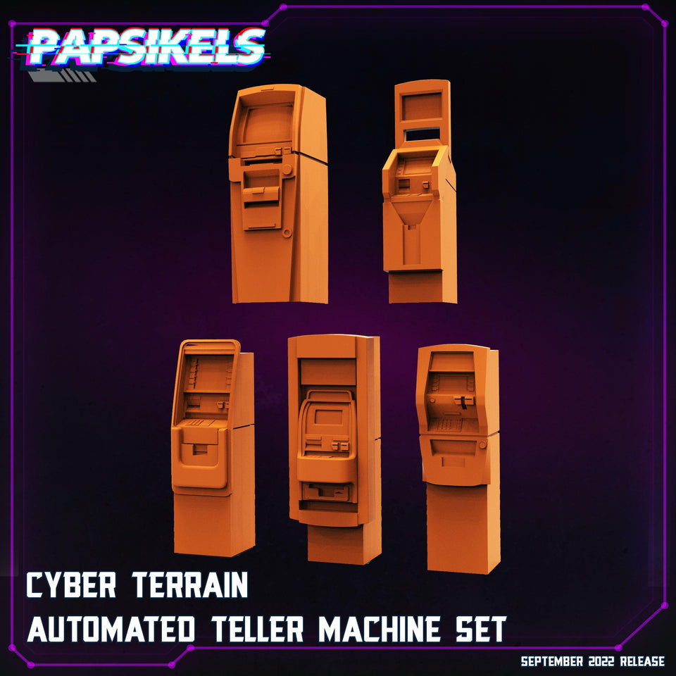 3D Printed Papsikels Cyberpunk Sci-Fi Cyber Terrain Automated Teller Machine Set - 28mm 32mm - Charming Terrain