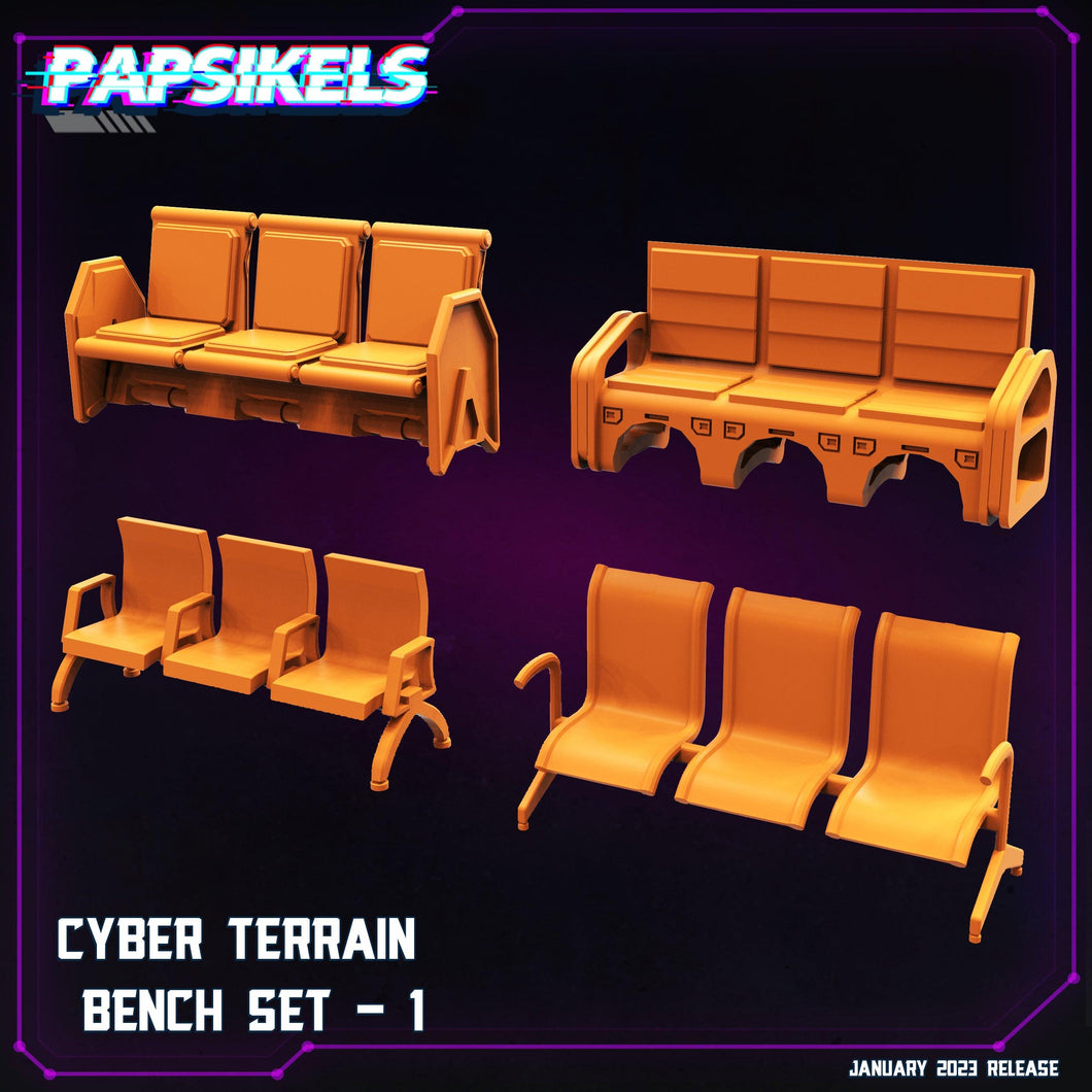 3D Printed Papsikels Cyberpunk Sci-Fi Cyber Terrain Bench Set A 28mm 32mm - Charming Terrain