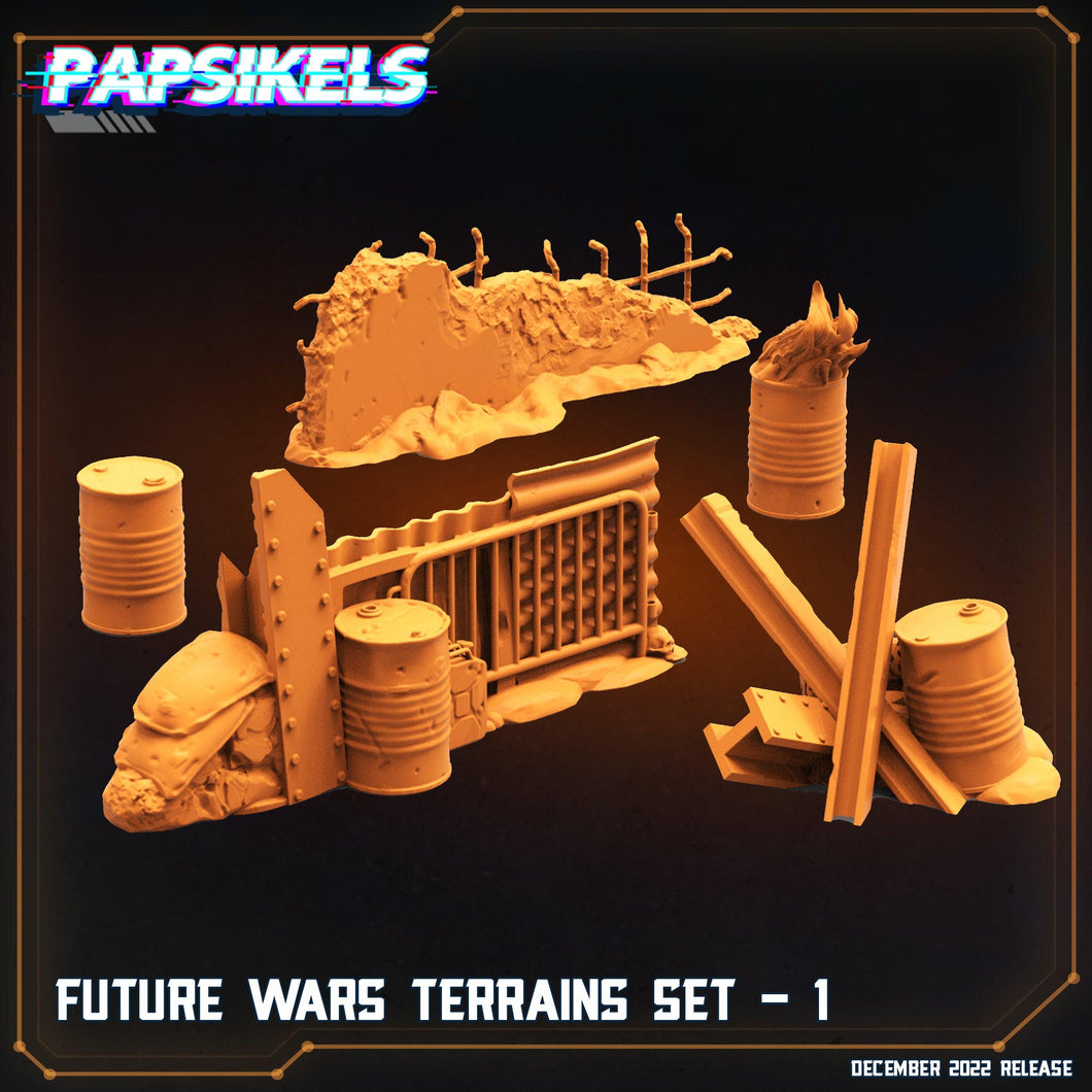 3D Printed Papsikels Cyberpunk Sci-Fi Fiuture Wars Terrain Set 1 28mm 32mm - Charming Terrain